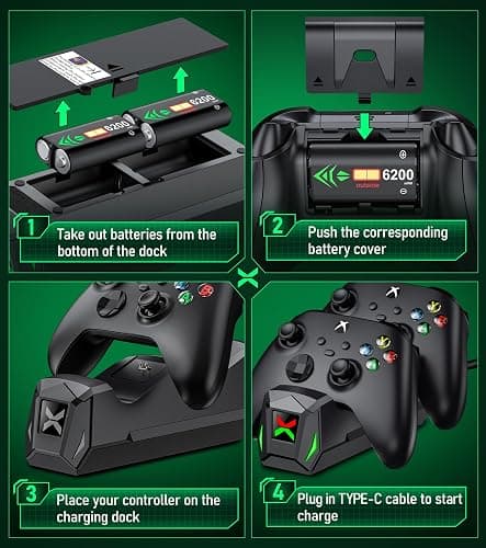 Upgraded Controller Charger Station with 2x6200mWh Rechargeable Battery Packs for Xbox One/Series X|S, Dual Charging Dock for Xbox One Battery Pack (Controller not Included) thumbnail 6