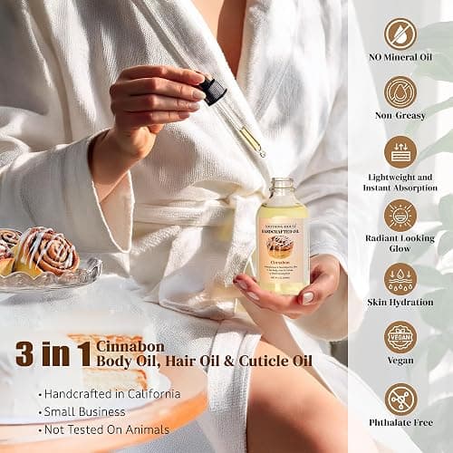 Soothing House Cinnabon Body Oil - Moisturizing Body Oil for Soft, Smooth, Radiant Glowing Skin (4 fl oz) thumbnail 3