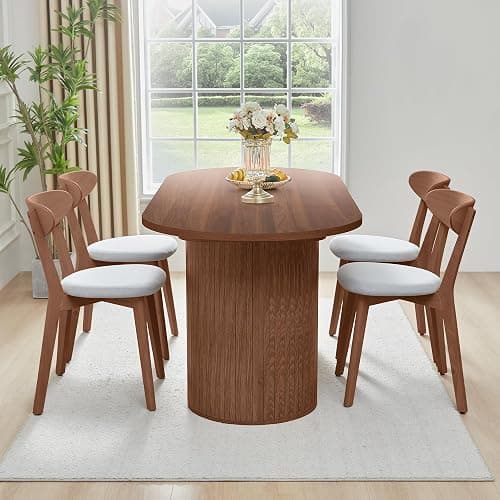 70.8 Inch Dining Table for 4-6 People, Oval Kitchen Table with Semi-Cylindrical Legs Base, Modern Farmhouse Round Dinner Tables for Dining Room Kitchen Living Room (Walnut) thumbnail 4