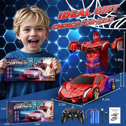 Spider Transform RC Cars Toys with Eye & Underbody Lights, 2.4GHz Remote Control Car One-Button Deformation, Fast 360°Rotation Robot Toys Birthday Gifts for 3 4 5 6 7 8 9 10 Year Old Boys Age 4-7 8-12 thumbnail 2