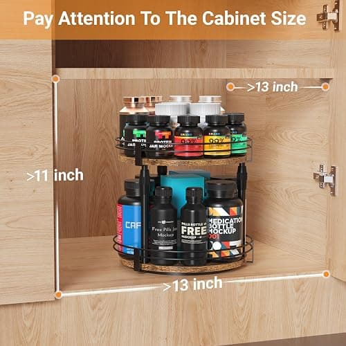 Across-Star Lazy-Susan-Organizer-Spice-Rack, 2-Tier Rotating Spice Organizer For Kitchen-Cabinet-Countertop-Pantry, Turntable Seasoning Holder Storage Shelf With Adjustable Height thumbnail 6