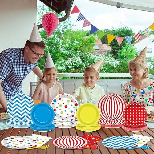 Justforjoyful 96Pcs Carnival Party Supplies Circus Theme Plates Napkins Tableware Set Red Blue Carnival Party Decorations Dinnerware for Kids Birthday Baby Shower Circus Favors Serves 24 Guests thumbnail 7