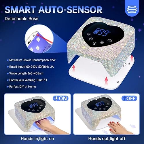 CHRISTINE SHELLY UV LED Nail Lamp 72W Rechargeable Sparkly Wireless Nail Dryer Gel Polish Light with 5 Timer Setting Professional Quick Dry Curing Lamp with Display Auto Sensor for Salon & Home thumbnail 5