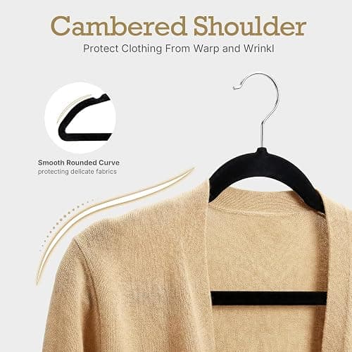 HOUSE DAY Black Velvet Hangers 60 Pack, Non Slip Clothes Felt Hanger Heavy Duty for Coat, Premium Slim Space Saving Suit Hangers for Closet Organizer, 360° Rotating Silver Hook thumbnail 6