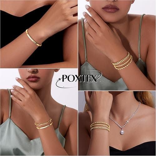 Gold Bracelets for Women,Dainty Bracelets Set for Women Trendy, Gold Bracelets Stack With Beaded, Cuban, Paperclip, Heart, Snake, Rope, Pearl, Cross, Hand Chain, Silver Jewelry Gifts for Women thumbnail 4