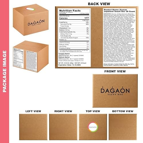 Dagaon Korean Japanese Snack Box - 20 Count. Assortment of Treats from Korea and Japan. Including Ramen, Biscuits, Cookies, Pies, Crackers, Chips, Candies. Dagashi Collection Set. thumbnail 2