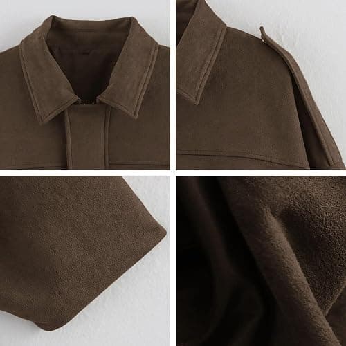 Xunger Women's Faux Suede Bomber Jacket Spring Lapel Pilot Coat Casual Oversized Long Sleeves Trendy Streetwear Outerwear thumbnail 5