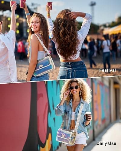 PACKISM Iridescent Clear Concert Bag - Holographic Clear Bag for Stadium Events with Inner PU Leather Privacy Pouch thumbnail 7