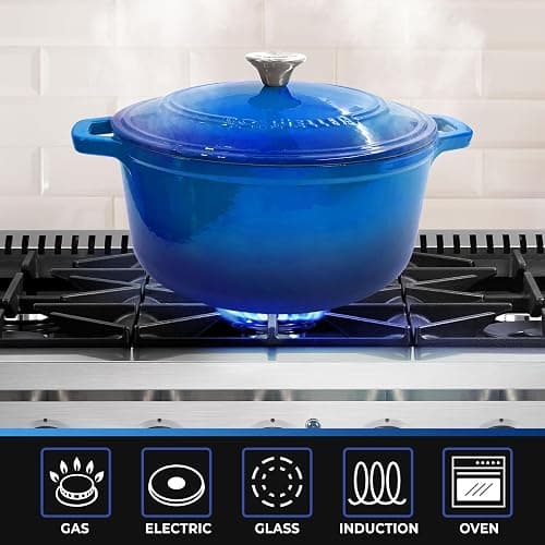 Mueller 6qt Enameled Cast Iron Dutch Oven, Heavy-Duty Casserole and Braiser Pan with Lid and Knob, Safe for All Cooktops, Aqua Blue thumbnail 7