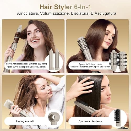 7MAGIC Air Styler 6 In 1, Asciugacapelli Ionico, Spazzola Rotante Per Capelli, Arricciacapelli Automatico, Spazzola Lisciante, Senza Danni Da Calore, Asciugatura Rapida, Con Borsa Da Viaggio thumbnail 2