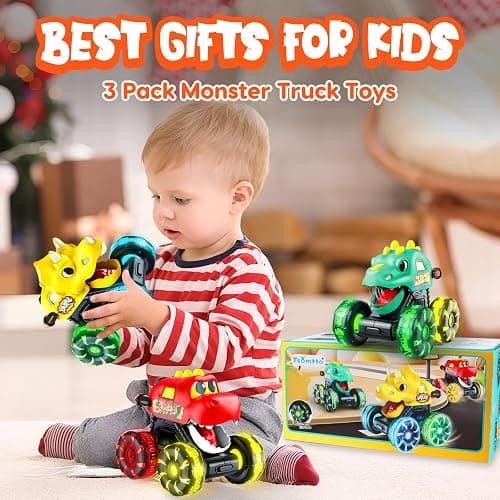 Monster Truck Toys Dinosaur Cars for Toddlers 1-3, Press and Go Cars Truck Toys for 1 2 3 4 5 Year Old Boys Girls Gift, Light Up Boy Toy Dinosaur Cars for 2 3 4 One Two Year Old Boy Birthday Gifts thumbnail 7
