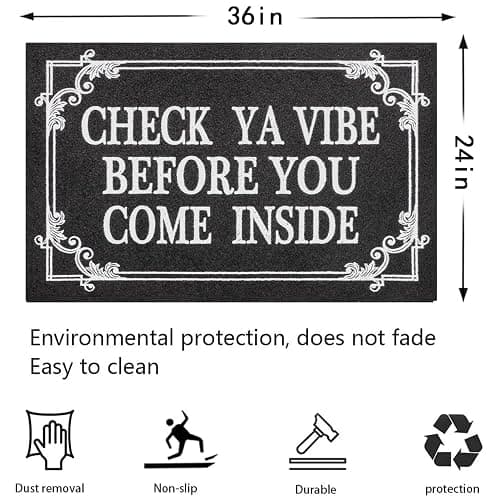 HLFMVWE Indoor Door Mat Welcome Mats for Front Door Outdoor Entry Black Doormat, Check Ya Vibe Before You Come Inside This House Doormat, Non Slip Rubber Farmhouse Mats 36" x 24" thumbnail 3