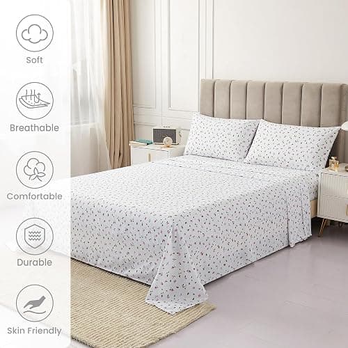 Mooreeke Floral Queen Sheets, Soft Breathable Microfiber Vintage Printed Bed Sheet Set, Deep Pocket Non-Slip Fitted Sheet Included, Flower Leaf Pattern thumbnail 3