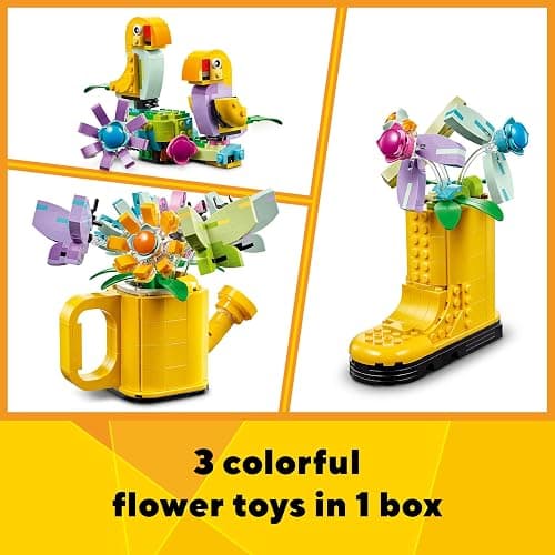 LEGO Creator 3in1 Flowers in Watering Can Toy to Welly Boot to 2 Birds on a Perch, Animals Set for Girls, Boys & Kids, with 3 Butterfly Toys, Makes a Great Desk Accessory, Nature Gift 31149 thumbnail 5