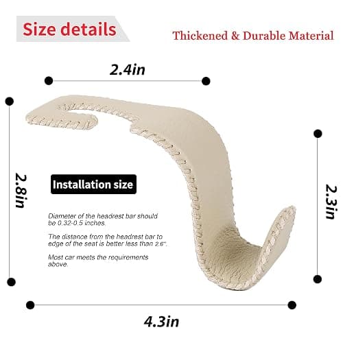 Amooca Car Seat Headrest Hook Universal Vehicle Storage Hanger Leather with Metal Car Seat Back Organizer for Handbag Purse Coat Beige 2 Pack thumbnail 6