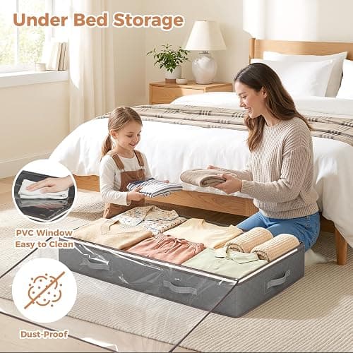 Budding Joy 90L Under Bed Storage Containers, Closet Organizers and Storage Bins, Foldable Underbed Storage Bags for Linen Sheets, Blanket, Clothing, Comforter, Sweaters, Pillows, Wrapping Paper, Grey thumbnail 4