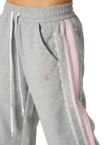 Aelfric Eden Lace Stripe Patchwork Sweatpants Casual Baggy Pant for Women Wide Leg Elastic Drawstring Trousers thumbnail 2