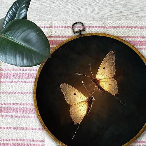 Mcehtle Vintage Butterfly Wall Art Decor, Dark Moody Cottagecore Moth Insect Framed Canvas Prints 10x10, Neutral Farmhouse Round Wall Hanging Artwork Decorations for Gallery Bedroom Living Room thumbnail 6