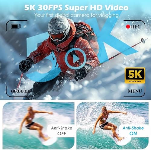 5K Digital Camera, 75MP Vlogging Camera with 64GB SD Card, 2.8'' 180° Flip Screen, 18X Digital Zoom, AF Autofocus, Antishake, Flash, Compact Point and Shoot Digital Cameras for Beginners Teens Adults thumbnail 2
