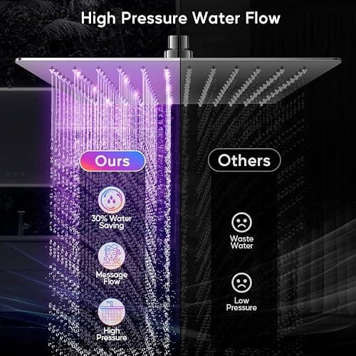 LED Shower Head with High Pressure 10'' Rain Shower Head, 11'' Adjustable Extension Arm, Color Changing Based On Water Temperature, Stainless Steel, 60'' Hose, Chrome - Chrome thumbnail 6