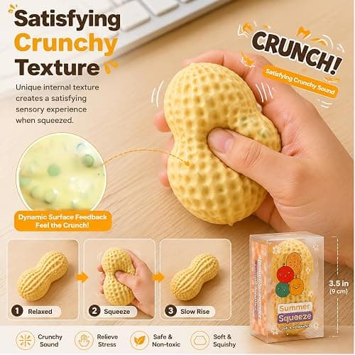 Crunchy Peanut Squishy, Slow Rising TPR Sensory Fidget Toy | Peanut Squishy Crunchy tactile feel, slow-rising rebound, desk fidget, sensory play, novelty gift for adults thumbnail 3