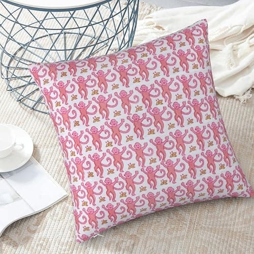 Dycica Pink Rabbit Monkeys Pillow Case Square Soft Pillowcase Throw Pillow Cover Home Decor for Living Room Sofa Car Cushion Cover 18''X 18'' thumbnail 2