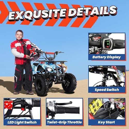 UNYMON 36V Kids ATV XL Four Wheeler w/EVA Tire Ride on Toys for Big Kids 4-Wheeler Dirt Quad Electric ATV with 500W Powerful Motor Off-Road Electric Vehicles, Fire thumbnail 6