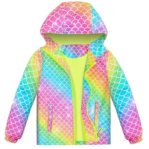 OlyPegic Girls Rain Jacket Waterproof Hooded Fleece Lined Lightweight Windbreaker Kids Windproof Jackets Raincoats Kids