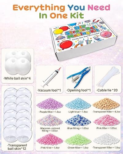 DIY Stress Ball Making Kit with 14.1 oz Filler, 16 TPR Skins, Vacuum Tool, 20 Cable Tie for Create ASMR Anxiety Relief Toys Crunchy Relaxing for Adult thumbnail 5