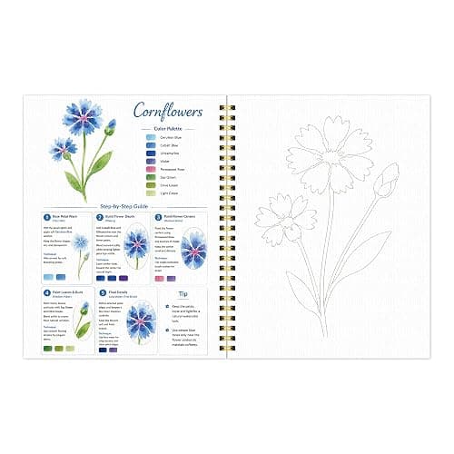 Drawmend Watercolor Paint Set & Workbook for Beginners, 50 Colors, 4 Brushes, 12 Step-by-Step Projects, 300 GSM Paper, 11 x 8.3 in Lay-Flat Book for Adults,Creative Art Gift (Flowers, with Palette) thumbnail 9