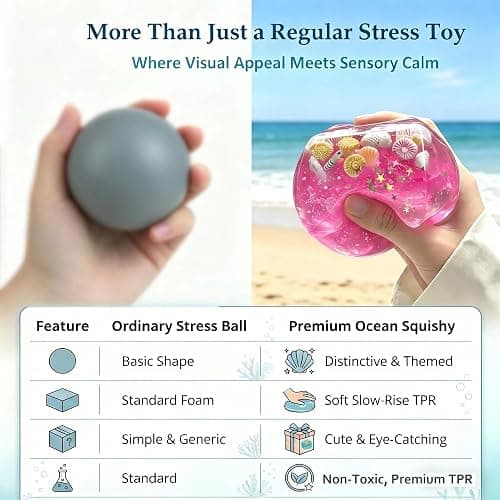 Squishy Toys with Ocean Shells, Slow Rising Stress Relief for Adults, Pink | Soft Stress Cube with Shells, Calm Anxiety, Portable, Safe TPR Material, Fidget Toys for Office, Home or Travel, 2.17Inch thumbnail 6