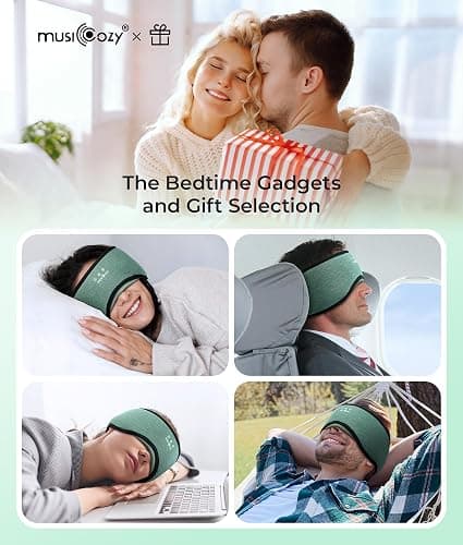 MUSICOZY Sleep Headphones Bluetooth 5.4, Bamboo Cotton Full Coverage Headphones Headband for Side Sleepers, Wireless Earphones with Speaker Sleep Music Earbuds for Men Women (Dark Green) thumbnail 9