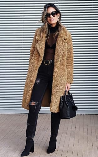 Angashion Women's Fuzzy Fleece Lapel Open Front Long Cardigan Coat Faux Fur Warm Winter Outwear Jackets thumbnail 4