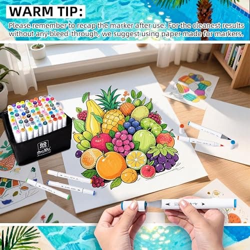 Alcohol Brush Tip Markers, 80 Colors Dual Tip Art Marker Set with Carrying Case, Perfect for Coloring Illustration, Adult Book Drawing, Sketching, Painting thumbnail 7