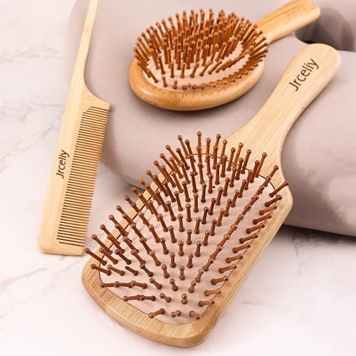 3PCS Bamboo Hair Brush Set,Natural Wooden Brush for Women, madam, Paddle Detangling Brush for Dry/Curly/Thick/Thin/Straight Hair thumbnail 5