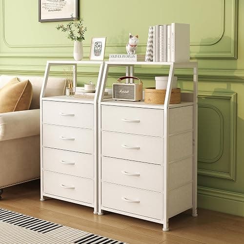 Mexin Dresser for Bedroom, Tall Night Stand with 4 Drawers, Bedside Table de Chevet, Small Chest of Drawers for Closet Living Room, White thumbnail 4