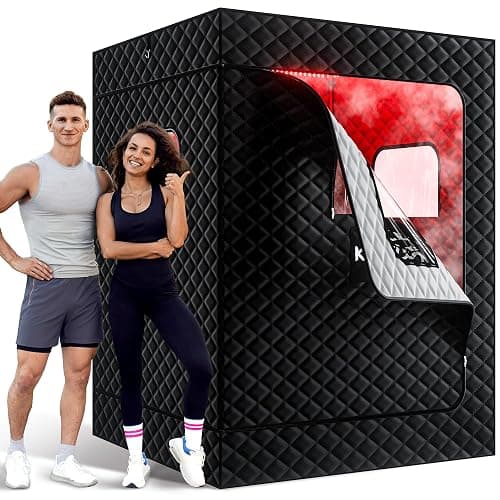 KASUE Upgraded 2 Person Sauna, Portable Infrared Sauna with 5-Layer Waterproof, 2 Steamers, 2 Folding Chair, 71”x 36”x 49” for Indoor, Outdoor, Gym, Spa, Carbon Black - Image 1