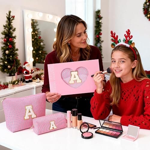 2PCS Makeup Bags Teen Girl Gifts Trendy Stuff - Personalized Christmas Gifts for Women - Stocking Stuffers for Teen Girls - Cosmetic Bag for Travel Toiletry - 11 12 13 14 15 16 Years Old Gift - Pink A thumbnail 2