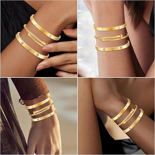 Camhanno Gold Bracelets for Women - Stackable Bangles with Love & Friendship Theme - Stainless Steel Jewelry Gift for Her thumbnail 4
