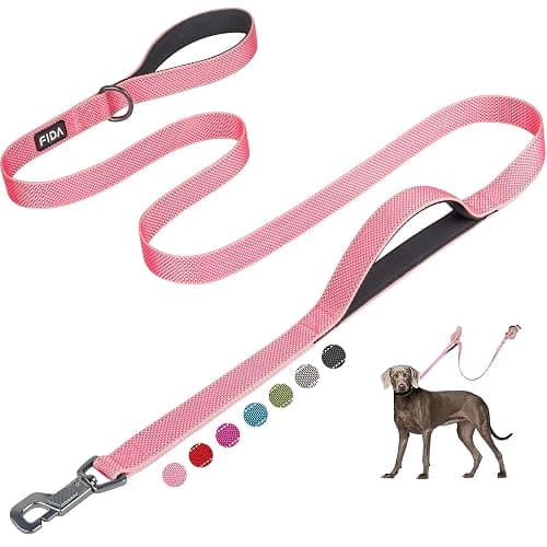Fida 6 FT Heavy Duty Dog Leash with 2 Comfortable Padded Handles, Traffic Handle & Advanced Easy Snap Hook, Reflective Walking Lead for Large, Medium & Small Breed, Pink - Image 1