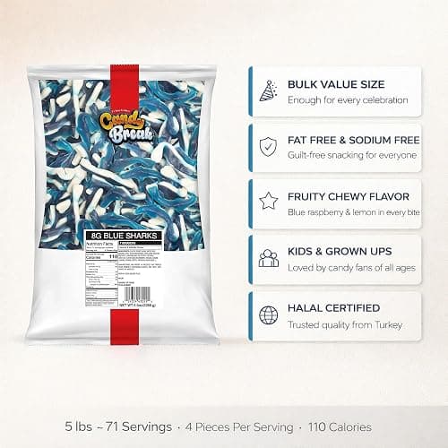 Candy Break Blue Shark Gummies, Fruit Flavored Chewy Gummy Candy, Bulk Bag for Kids & Adults, 5 lbs, Pack of 1 thumbnail 5