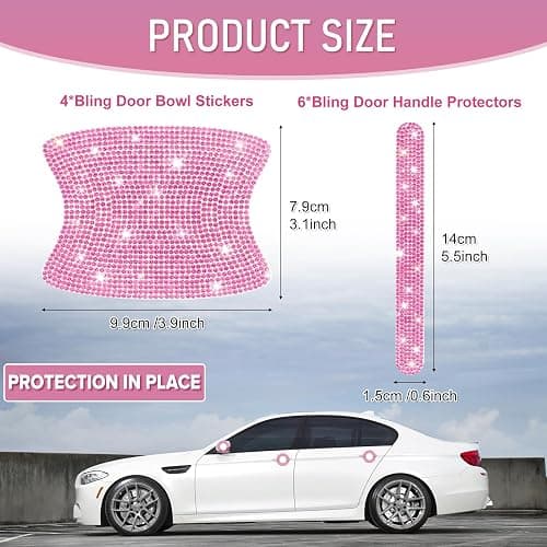 10 PCS Bling Car Door Handle Protector, Shiny Crystal Rhinestone Anti-Scratch Glitter Universal Cars Door Handle Protective Cover, Pink Car Accessories for Women (Pink) thumbnail 2