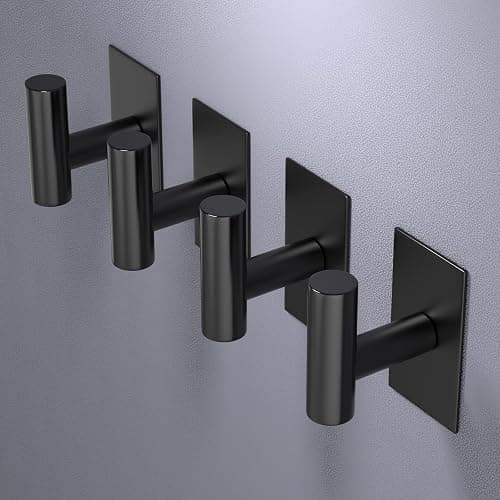 VAEHOLD Wall Towel Hooks, Heavy Duty Sticky Holder Waterproof Towel Hooks for Hanging Coat, Clothes, Closet Hook Wall Mount for Kitchen (Black, 4 Pack) thumbnail 5