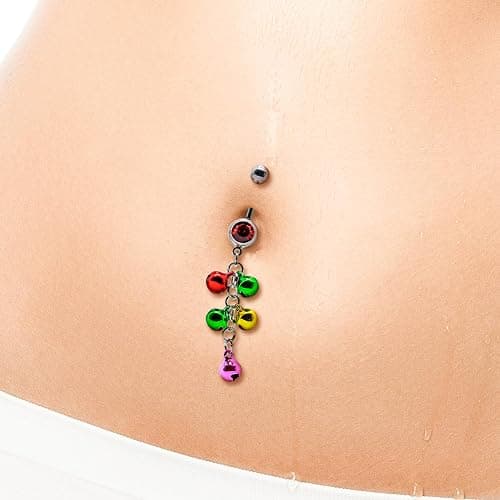 FLOGWE 316L 2 PCS Christmas Dangle Mistletoe Belly Button Rings 14G Stainless Steel Jingling Bell Navel Rings for Women Belly Piercing Jewelry thumbnail 8