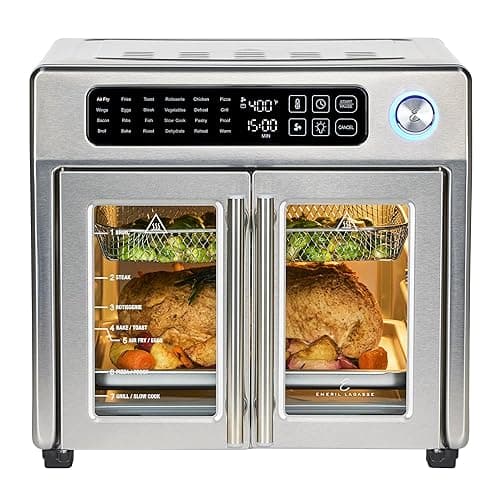 Emeril Lagasse Extra Large French Door Air Fryer Toaster Oven Combo, 24 Cooking Functions and Digital Controls, 7 Accessories Included, Stainless Steel Finish, 26QT Capacity - Image 1