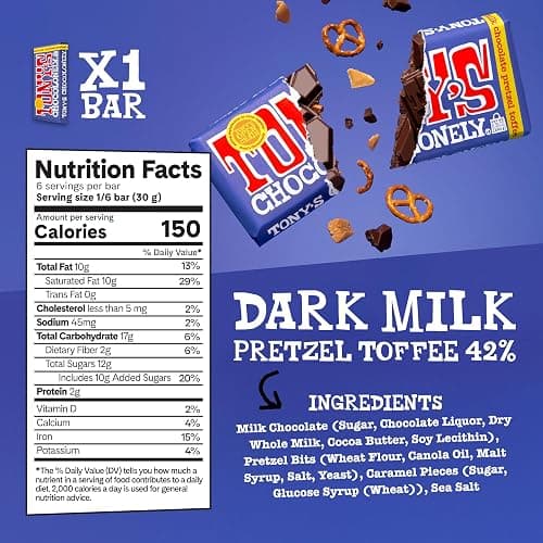 Tony’s Chocolonely Super Duper Milk Chocolate Candy Bar Bundle, Milk & White Chocolate With Sea Salt, Caramel, Pretzel Toffee, Almond, Hazelnut, Made From Quality Fairtrade Cocoa, 6 Bars, 6.35 Oz Each thumbnail 6