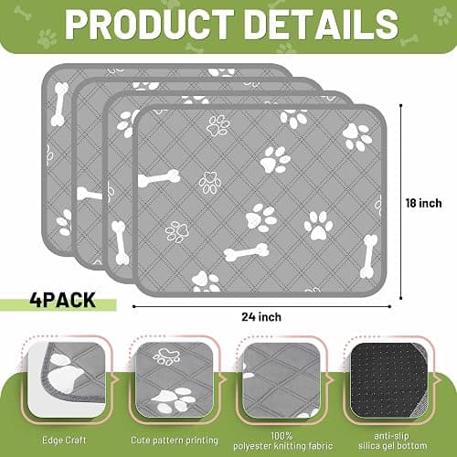 PatiencET Washable Pee Pads for Dogs, 18" x 24" 4 Pack, Reusable Puppy Training Pads with Super Absorbent Core & Non-Slip Waterproof Bottom, Value Set for Small Dogs thumbnail 2
