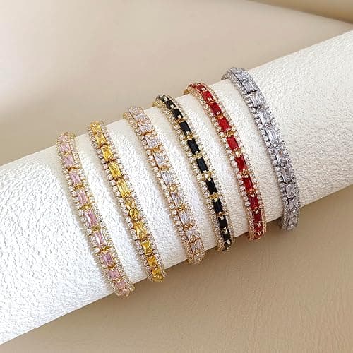 2Pcs Stackable Bracelet Set for Women Cubic Zirconia Tennis Bracelet Adjustable 18K Gold Plated Flower Bracelet Set Trendy Gifts for Women thumbnail 4