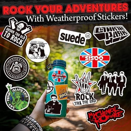 100 Pcs Rock Band Music Stickers – Durable and Waterproof Vinyl Stickers Featuring Iconic Bands | Punk, Metal, Rock Decals | Scratch-Resistant, Vibrant Colors for Laptops, Guitars, Water Bottles thumbnail 8