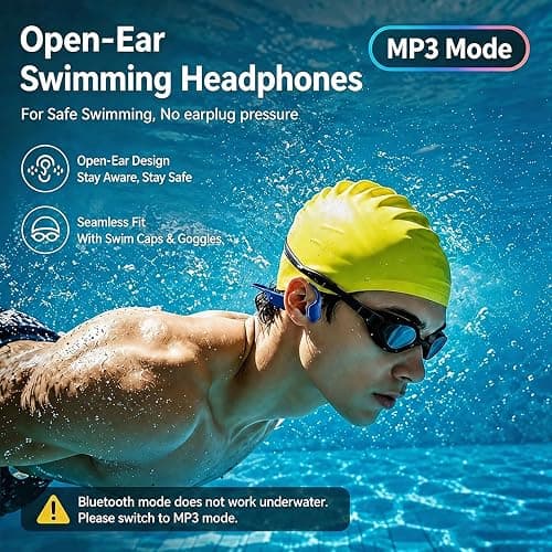 Swimming Headphones Underwater, Open Ear Lap Swimming Earbuds Bluetooth6.0 | IP68 Bone Conduction, 32GB MP3, Stay Aware of Surrounding Risks, Soft&Comfortable, 24g Ultra‑Lightweight, Pool Lap Swimming thumbnail 3